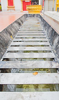 Empty steel caldle tray in thai temple