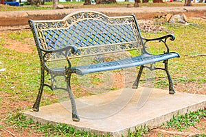 Empty steel chairs in the garden for relaxing