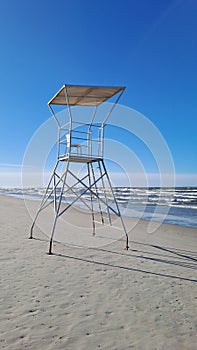 Empty steel structure on the beach, baywatch base