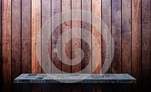 stone shelf on wooden wall for product display