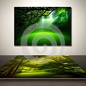 Empty stone table for product advertising display in fresh green jungle blur background . Admirable Generative AI image .