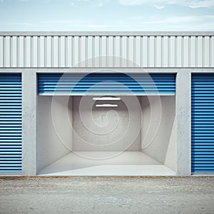 Empty storage unit with opened door photo