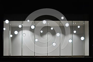 Empty store display window with led light bulbs,LED lamp used in shop window,Commercial decoration