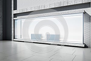 An empty storefront window display on a urban street, light background, concept of retail presentation. 3D Rendering