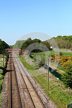 Empty straight railway track West Coast Main Line photo