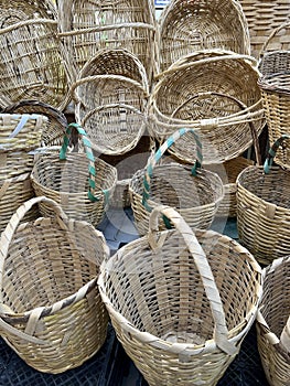 empty straw wicker baskets