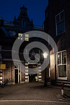 Empty street in Amsterdam at night