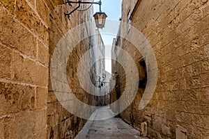 Empty street of of ancient Roman city Mdina, ancient capital of Malta