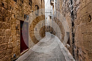 Empty street of of ancient Roman city Mdina, ancient capital of Malta