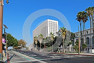 Empty street in the area of Civic Center of Los Angeles. USA.