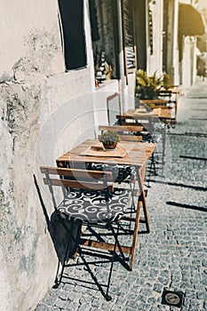 An empty street bar without visitors