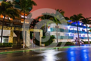 Empty street in Miami Beach at night