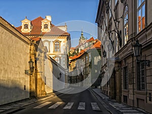 Empty street at the morning in old city of Prague