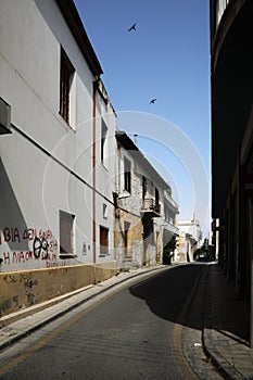 Empty street near the border in Nicosia, Cyprus.