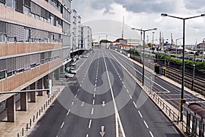 Empty street road in city with sky