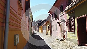 Empty street in Sighisoara City , Transylvania , Romania