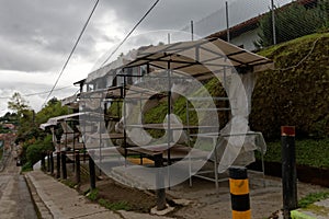 Empty street vendor booths in the town street 1