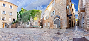 Empty streets of Budva old town, morning panorama, Montenegro