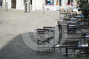 Empty streets of city of Zurich during corona virus pandemic Covid-19 with empty bars