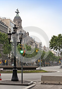 Empty streets in the downtown early in the morning8 may 2010 in Barcelona, Spain