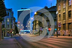 Empty streets at night, Novo Sarajevo, Bosnia Herzegovina photo