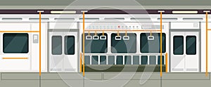 Empty subway train inside view. Metro carriage vector interior