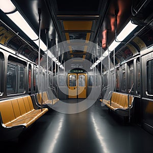 Empty subway train interior in diminishing perspective