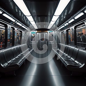 Empty subway train interior in diminishing perspective