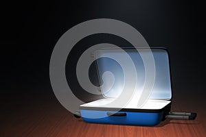 Empty suitcase on dark background 3d illustrations