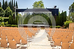 Empty summer theater concert auditorium hall without people at Generalife Gardens, Alhambra, Granada, Spain