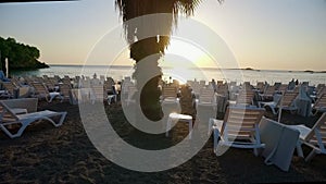 Empty sun loungers on the beach in Turkey