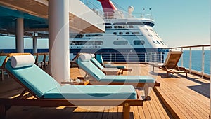Empty sun loungers on the deck a luxury cruise ship relaxation journey