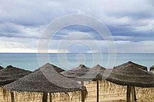 Empty sunblinds in the beach