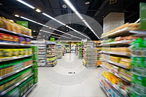 Empty supermarket aisle photo