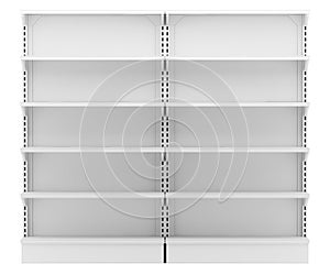 Empty supermarket shelves isolated on white