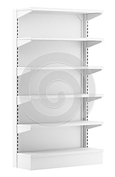 Empty supermarket shelves isolated on white