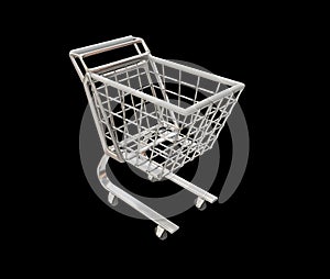 Empty supermarket shopping cart isolated on black background