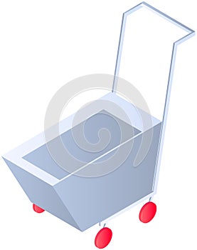 Empty supermarket shopping cart isolated. Shop trolley for purchases carrying products and goods