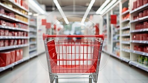 Empty supermarket trolley with shopping concept. Generative ai