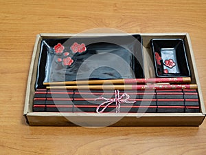 Empty sushi set in cardbox as gift