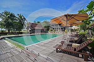 Empty swimming pool of Popular Terrapuri Heritage Village due to Covid19 pandemic in Kampung Mangkuk, Setiu, Terengganu, Malaysia