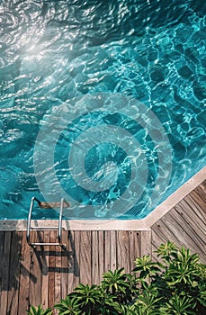 Empty Swimming Pool With Wooden Deck