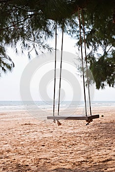 An empty swing at the beach