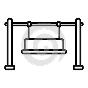 Empty swing hanging from metal frame on white background