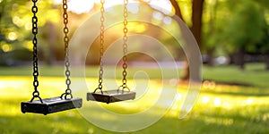 Empty swing in the park. Selective focus. nature background.