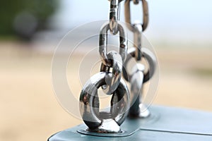 Empty swing set on playground photo