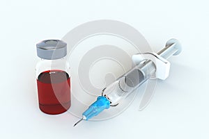 Empty syringe with vial closeup isolated on white, background, High resolution, Medical concept