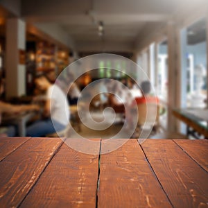 Empty table and blurred people in cafe , product displ