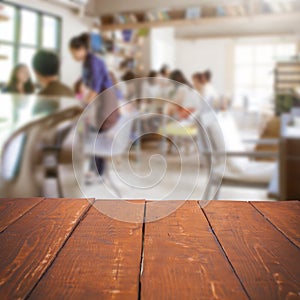 Empty table and blurred people in cafe, product displ
