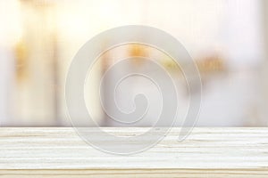 empty table board and defocused modern kitchen background